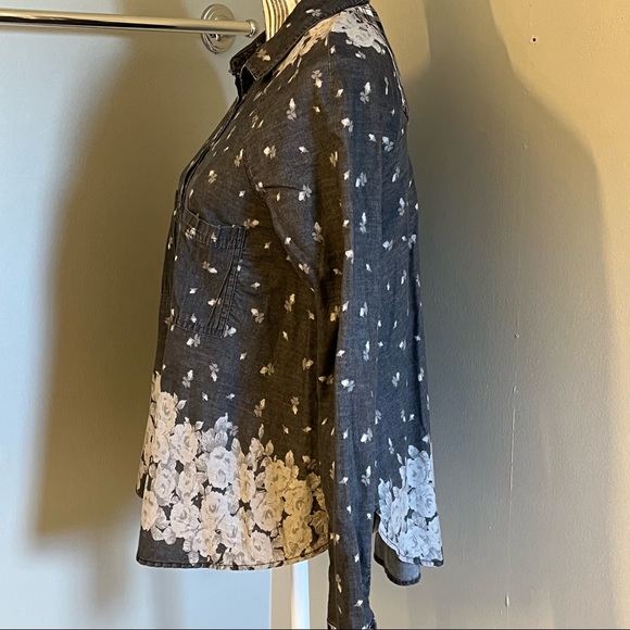 Free People Womens Long Sleeve Mixed Media Floral Dark Gray Boho Button … - Picture 6 of 12